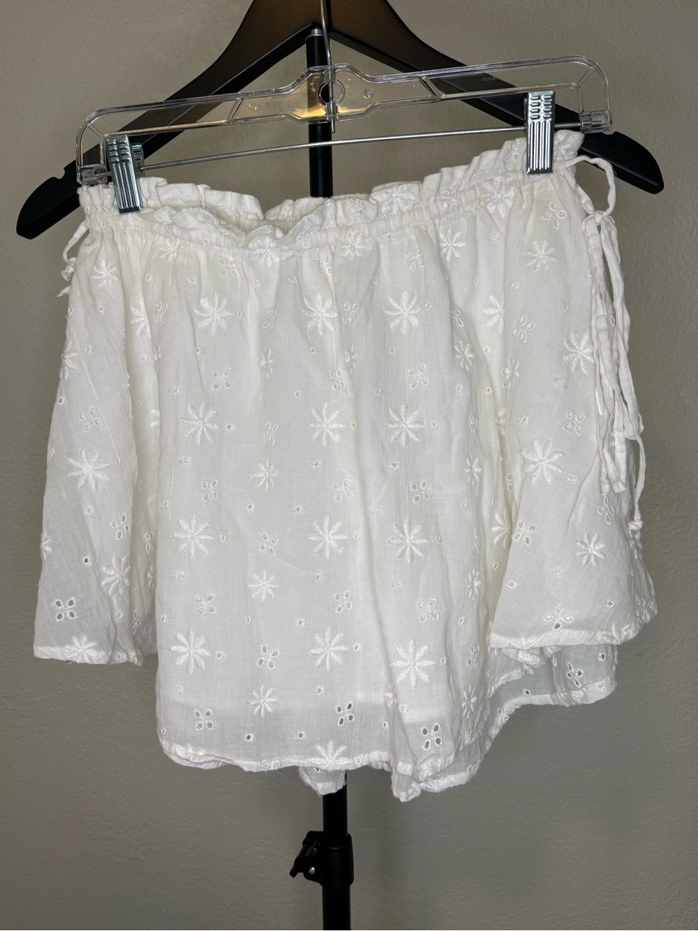 aerie White Eyelet Tiered Mini Skirt with Drawstring Waist